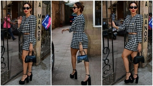 Malaika Arora in a check print co-ord ensemble. (HT Photo/Varinder Chawla) Malaika Arora in a check print co-ord ensemble. (HT Photo/Varinder Chawla)