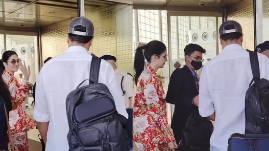 Katrina Kaif and Vicky Kaushal at Mumbai airport on Monday. 