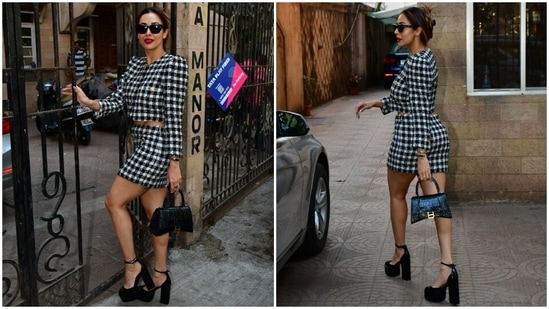 Malaika Arora in crop blazer and mini skirt serves the hottest New Year's Eve party look. (HT Photo/Varinder Chawla)