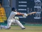 Delhi batter Dhruv Shorey plays a shot