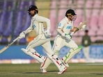 New Zealand's Devon Conway (L) and Tom Latham run between the wickets during the second day of the first cricket Test match between Pakistan and New Zealand at the National Stadium in Karachi on December 27, 2022. (Photo by Asif HASSAN / AFP)(AFP) New Zealand's Devon Conway (L) and Tom Latham run between the wickets during the second day of the first cricket Test match between Pakistan and New Zealand at the National Stadium in Karachi on December 27, 2022. (Photo by Asif HASSAN / AFP)(AFP)