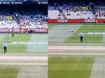Anrich Nortje accidentally got hit by spider-cam (Twitter) Anrich Nortje accidentally got hit by spider-cam (Twitter)
