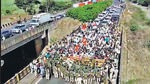 Protesters gathered near Kognoli Toll Plaza on Monday. (ANI) Protesters gathered near Kognoli Toll Plaza on Monday. (ANI)