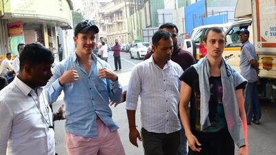 Mumbai, India – Dec 27, 2022: Two Russian YouTubers Maksim Shcherbakow and Roman Proshin being produced before the Girgaon court in the allegation of entering a 60-storey twin tower complex to film a stunt video, in Mumbai, India, on Tuesday, Dec 27, 2022. (Photo by Bhushan Koyande/HT Photo) (Hindustan Times) Mumbai, India – Dec 27, 2022: Two Russian YouTubers Maksim Shcherbakow and Roman Proshin being produced before the Girgaon court in the allegation of entering a 60-storey twin tower complex to film a stunt video, in Mumbai, India, on Tuesday, Dec 27, 2022. (Photo by Bhushan Koyande/HT Photo) (Hindustan Times)