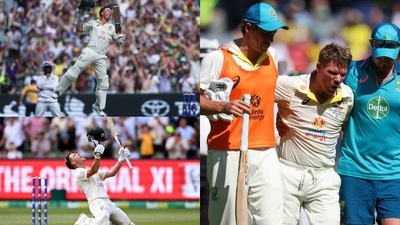 David Warner walks back retired hurt after scoring record double ton