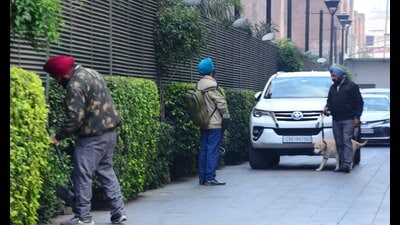 Police carrying out a search operation at Hotel Hyatt Regency on Ferozepur Road in Ludhiana. (Harvinder Singh/HT)