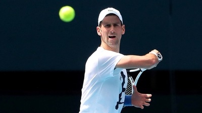 FILE PHOTO: Serbian tennis player Novak Djokovic practices on Rod Laver Arena ahead of the 2022 Australian Open at Melbourne Park, in Melbourne, Australia, January 11, 2022. (REUTERS)