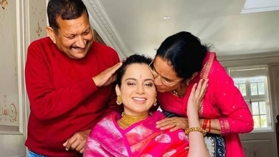 Kangana Ranaut with her father and mother. Kangana Ranaut with her father and mother.