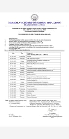 MBOSE Meghalaya Class 12 date sheet 2023 MBOSE Meghalaya Class 12 date sheet 2023