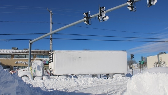 A truck covered in snow, following a winter storm in Buffalo, on December 25. On December 26, the nationwide death toll from the winter storm rose to 50, AP reported.(Instagram / Jason Murawski Jr / REUTERS )