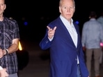 U.S. President Joe Biden gestures after disembarking from Air Force One as he arrives for a New Year's vacation, at Rohlsen Airport, St. Croix, U.S. Virgin Islands, U.S. December 27, 2022. REUTERS/Jonathan Ernst