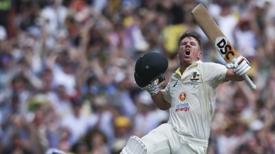 David Warner with his iconic celebration. (AP) David Warner with his iconic celebration. (AP)