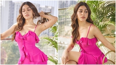 Actor Alaya F has kickstarted the promotions of her upcoming film Almost Pyaar With DJ Mohabbat. The star dropped pictures of her first promotional look for the film on Instagram and won compliments from her fans, including Saif Ali Khan's sister Saba Ali Khan. She chose a hot pink-coloured ensemble styled with stylish accessories. Keep scrolling to check out Alaya's pictures and what netizens wrote on her post. (Instagram) Actor Alaya F has kickstarted the promotions of her upcoming film Almost Pyaar With DJ Mohabbat. The star dropped pictures of her first promotional look for the film on Instagram and won compliments from her fans, including Saif Ali Khan's sister Saba Ali Khan. She chose a hot pink-coloured ensemble styled with stylish accessories. Keep scrolling to check out Alaya's pictures and what netizens wrote on her post. (Instagram)