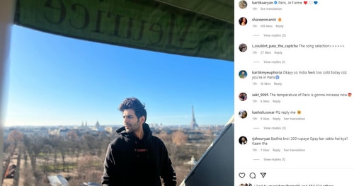 Kartik Aaryan posed with the Eiffel Tower in the background, Kartik Aaryan posed with the Eiffel Tower in the background,