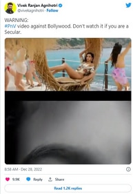 Vivek Agnihotri reshared a video that criticised Pathaan song Besharam Rang. Vivek Agnihotri reshared a video that criticised Pathaan song Besharam Rang.