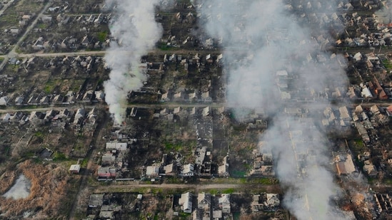Russia-Ukraine War: Smoke billows after Russian attacks in the outskirts of Bakhmut, Ukraine.(AP)