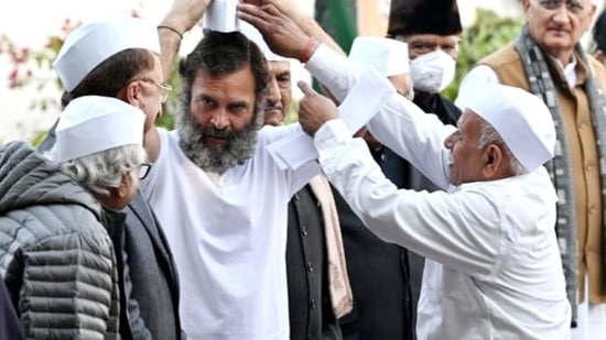 "This did not happen on its own. This happened due to Congress' faith in democracy and our inclusive ideology of taking everyone along and due to our full faith in the Constitution that gives equal rights and opportunities to all," he told the gathering.(HT Photo/Sanjeev Verma)