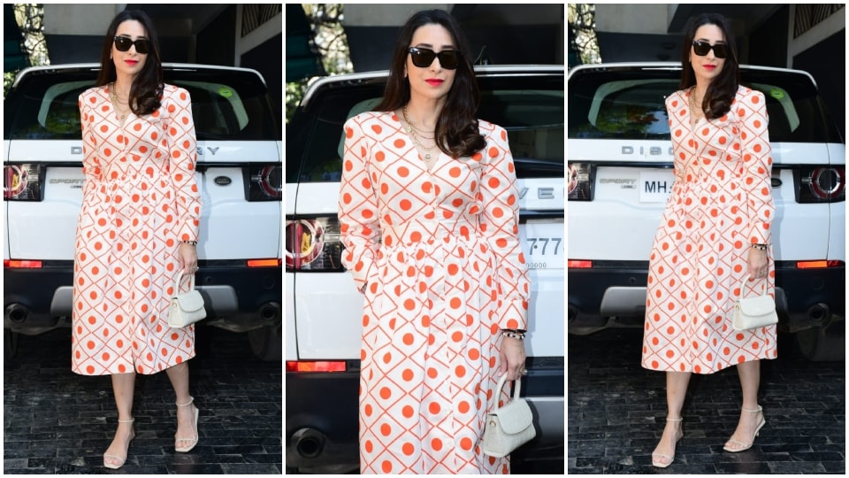 Karisma Kapoor looks stunning in the printed ensemble. (HT Photo/Varinder Chawla)