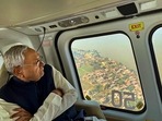 Bihar Chief Minister Nitish Kumar conducts an aerial survey of erosion in the River Ganga on Tuesday, Dec. 6, 2022.(PTI) Bihar Chief Minister Nitish Kumar conducts an aerial survey of erosion in the River Ganga on Tuesday, Dec. 6, 2022.(PTI)