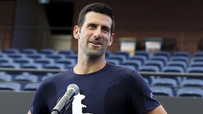 Novak Djokovic addresses the media following a practice session ahead of the Adelaide International Tennis tournament (AP) Novak Djokovic addresses the media following a practice session ahead of the Adelaide International Tennis tournament (AP)