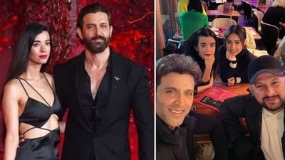 Hrithik Roshan and Saba Azad with Pashmina Roshan and Eshaan Roshan in Europe (right). Hrithik Roshan and Saba Azad with Pashmina Roshan and Eshaan Roshan in Europe (right).
