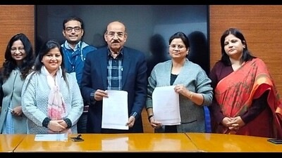 MoU signing ceremony at UGI in Prayagraj on Thursday. (HT)