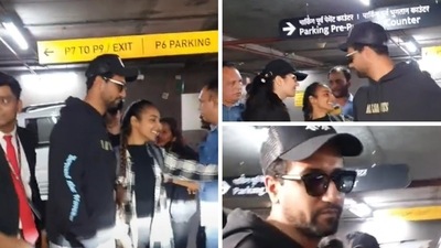 Vicky Kaushal and Katrina Kaif wore matching black outfits as they returned from Rajasthan. Vicky Kaushal and Katrina Kaif wore matching black outfits as they returned from Rajasthan.