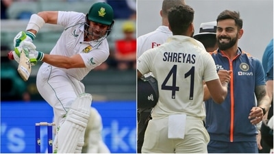 Dean Elgar; Shreyas Iyer with Virat Kohli (AP) Dean Elgar; Shreyas Iyer with Virat Kohli (AP)