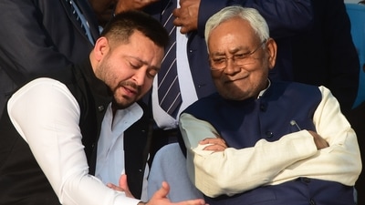 Bihar chief minister Nitish Kumar with his deputy Tejashwi Yadav. (Photo by Santosh Kumar/ Hindustan Times)