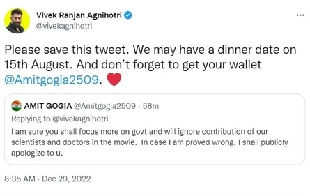 Vivek Agnihotri replied to a Twitter user. Vivek Agnihotri replied to a Twitter user.