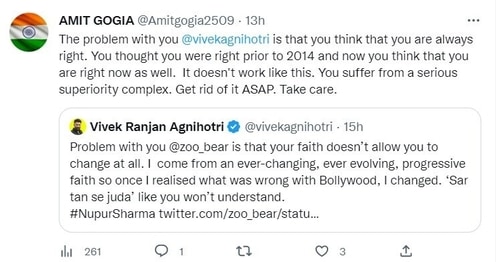 The Twitter user said Vivek suffers from a "superiority complex". The Twitter user said Vivek suffers from a "superiority complex".