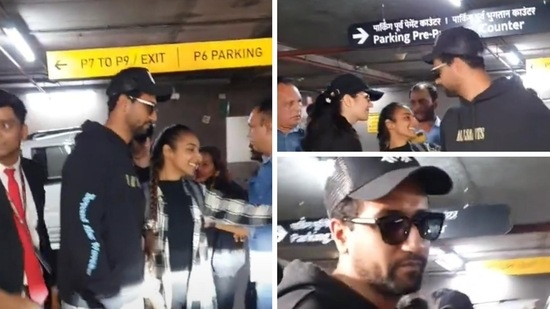 Vicky Kaushal and Katrina Kaif wore matching black outfits as they returned from Rajasthan.