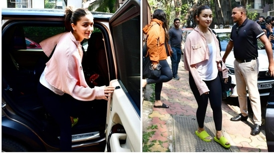 Alia Bhatt was spotted with sister Shaheen Bhatt at a yoga studio on Thursday. Alia is regularly spotted at the yoga centre after the birth of her daughter Raha in November. (Varinder Chawla)