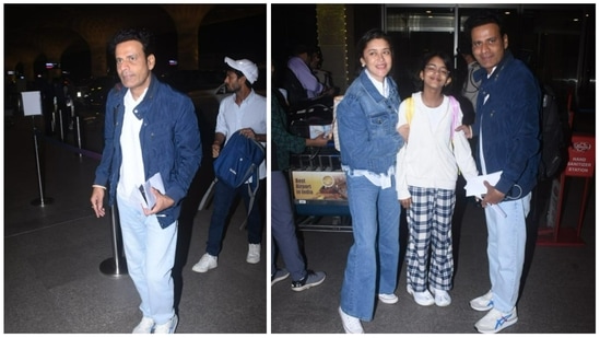 Manoj Bajpayee too has taken off for his New Year vacation with family. He was spotted at the Mumbai airport with wife and Kareeb actor Shabana Raza and daughter Ava Nayla. (Varinder Chawla)