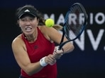 United States' Jessica Pegula makes a backhand return to Petra Kvitova of the Czech Republic at the United Cup tennis event in Sydney, Australia, Friday, Dec. 30, 2022. (AP Photo/Mark Baker)