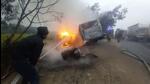 Gurugram, India-December 30, 2022: A bus, truck, and canter accident at National Highway-48 near Sidhrawali village; the bus driver burnt alive in this accident, in Gurugram, India, on Friday, 30 December 2022. (Photo by Parveen Kumar/Hindustan Times)(Pic to go with Debashish Karmakar's story) Gurugram, India-December 30, 2022: A bus, truck, and canter accident at National Highway-48 near Sidhrawali village; the bus driver burnt alive in this accident, in Gurugram, India, on Friday, 30 December 2022. (Photo by Parveen Kumar/Hindustan Times)(Pic to go with Debashish Karmakar's story)