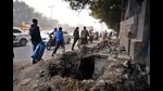 Pavements on main Ring Road have not been repaired, forcing people to walk on the road. (Sanjeev Verma/HT) Pavements on main Ring Road have not been repaired, forcing people to walk on the road. (Sanjeev Verma/HT)