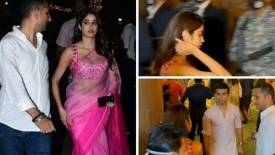Janhvi Kapoor meets Shikhar Pahariya at Anant Ambani's engagement party. Janhvi Kapoor meets Shikhar Pahariya at Anant Ambani's engagement party.