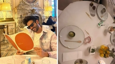 Kartik Aaryan enjoys his meal in France. Kartik Aaryan enjoys his meal in France.