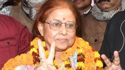 Sita Sahu after her re-election as Patna mayor on Friday. (Santosh Kumar/HT) Sita Sahu after her re-election as Patna mayor on Friday. (Santosh Kumar/HT)