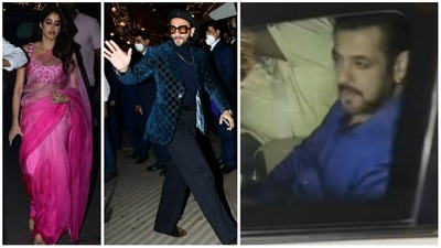 Janhvi Kapoor, Ranveer Singh, Salman Khan at Anant Ambani's engagement bash. (Varinder Chawla) Janhvi Kapoor, Ranveer Singh, Salman Khan at Anant Ambani's engagement bash. (Varinder Chawla)