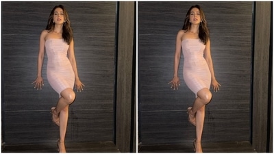 Rakul's strapless dress features a corseted bodice, structured boning on the front, a figure-hugging silhouette, a mini-length hemline, gathered details, and a plunging square neckline accentuating her décolletage. (Instagram) Rakul's strapless dress features a corseted bodice, structured boning on the front, a figure-hugging silhouette, a mini-length hemline, gathered details, and a plunging square neckline accentuating her décolletage. (Instagram)