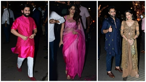 Orhan Awatramani, Janhvi Kapoor, Armaan Jain and wife Anissa Malhotra at Antilia. (Varinder Chawla) Orhan Awatramani, Janhvi Kapoor, Armaan Jain and wife Anissa Malhotra at Antilia. (Varinder Chawla)