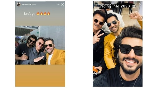 Varun Dhawan and Arjun Kapoor shared pictures as they headed for vacation via Instagram Stories. Varun Dhawan and Arjun Kapoor shared pictures as they headed for vacation via Instagram Stories.