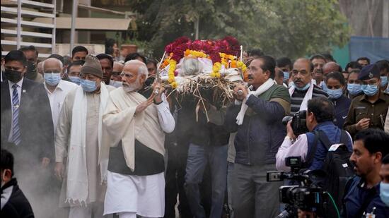 Prime Minister Narendra Modi rushed to Gandhinagar for the funeral. (ANI)