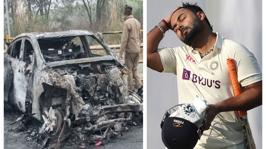 Images of Rishabh Pant's car after the accident (L)