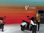 CEO of Hero MotoCorp Pawan Kant Munjal launches the Hero Vida V1 electric scooters, in Jaipur, Friday, Oct. 7, 2022. (PTI Photo/Kamal Kishore)