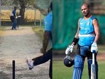 Screengrab of Shikhar Dhawan training in the nets(left); his file photo Screengrab of Shikhar Dhawan training in the nets(left); his file photo