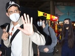 Hrithik Roshan, Saba Azad, Hrehaan Roshan and Hredaan Roshan at Mumbai airport. (Varinder Chawla)