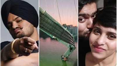 L-R: Punjabi rapper and politician Sidhu Moose Wala, the site of Morbi bridge collapse, and Shraddha Walkar with her boyfriend and killer Aaftab Poonawala. L-R: Punjabi rapper and politician Sidhu Moose Wala, the site of Morbi bridge collapse, and Shraddha Walkar with her boyfriend and killer Aaftab Poonawala.